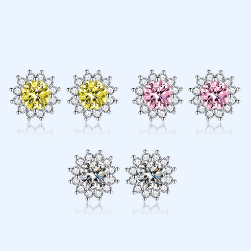 Wholesale yellow sunflower silver plated diamond stud earrings JDC-ES-BZ019 Earrings 标志 Wholesale Jewelry JoyasDeChina Joyas De China