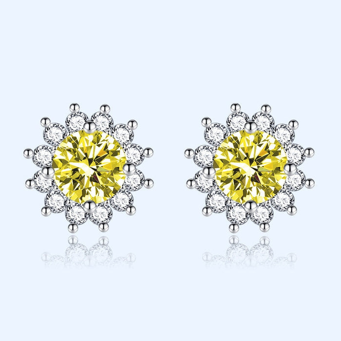 Wholesale yellow sunflower silver plated diamond stud earrings JDC-ES-BZ019 Earrings 标志 yellow Wholesale Jewelry JoyasDeChina Joyas De China