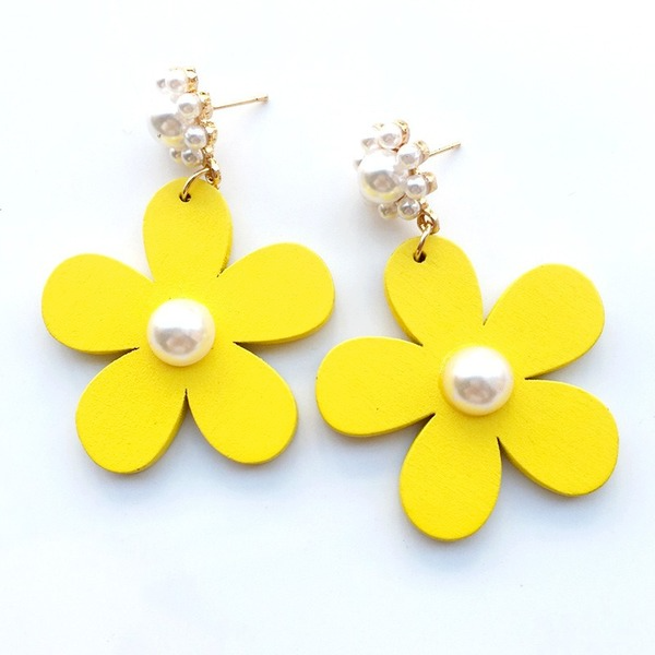 Bulk Jewelry Wholesale yellow wood yellow flower Pearl Earrings JDC-ES-RL184 Wholesale factory from China YIWU China