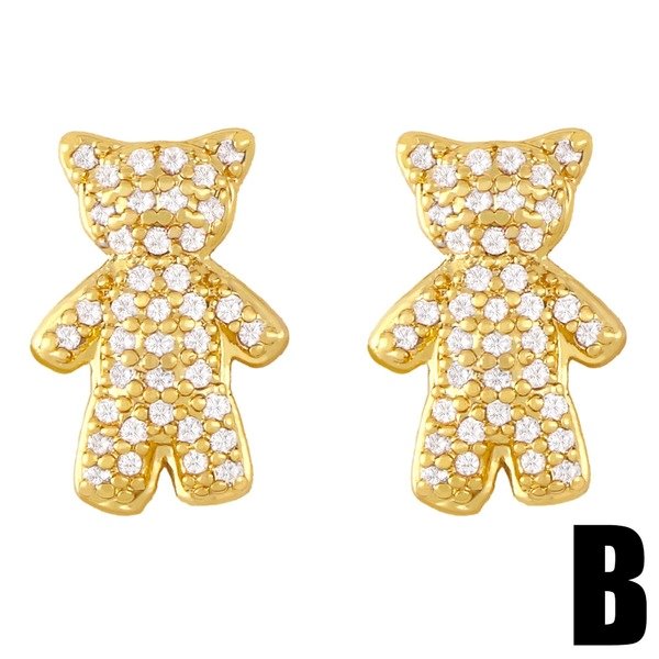 Wholesale Zircon Bear Copper Plated 18k Gold Earrings JDC-ES-AS-009 Earrings 翱?N Wholesale Jewelry JoyasDeChina Joyas De China