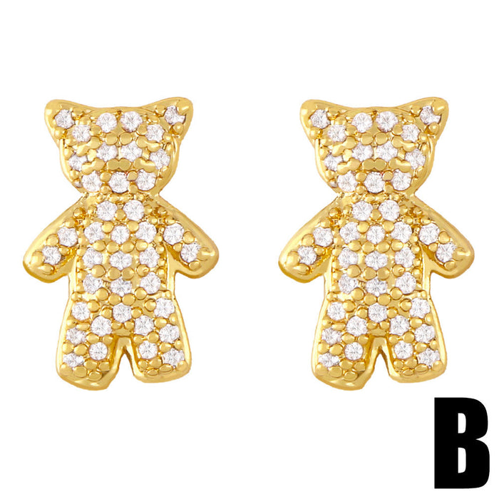 Wholesale Zircon Bear Copper Plated 18k Gold Earrings JDC-ES-AS-009 Earrings 翱?N B Wholesale Jewelry JoyasDeChina Joyas De China