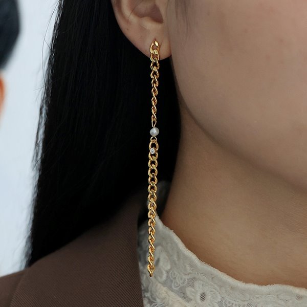 Wholesale Zircon Copper Pearl Chain Tassel Earrings JDC-ES-YWLY023 Earrings 丽轶 Wholesale Jewelry JoyasDeChina Joyas De China