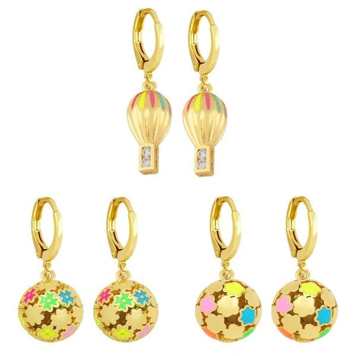 Wholesale Zircon Copper Plated 18K Gold Ball Earrings JDC-ES-AS-016 Earrings 翱?N Wholesale Jewelry JoyasDeChina Joyas De China