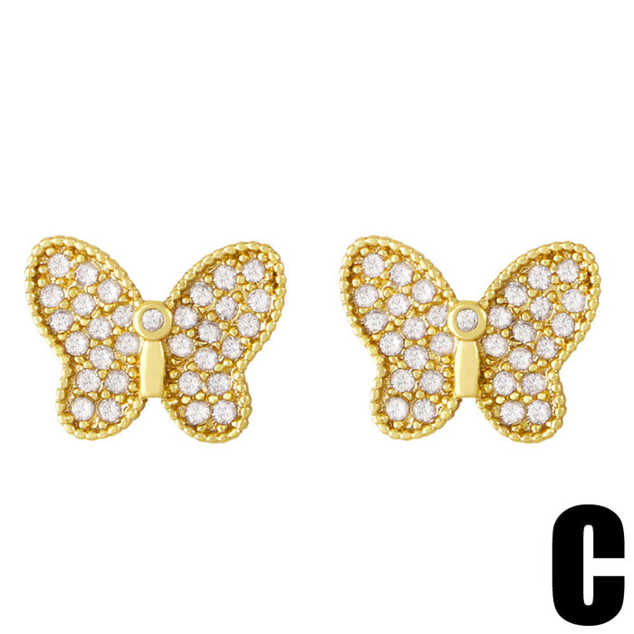 Wholesale Zircon Copper Plated 18k Gold Butterfly Stud Earrings JDC-ES-AS-006 Earrings 翱?N C Wholesale Jewelry JoyasDeChina Joyas De China