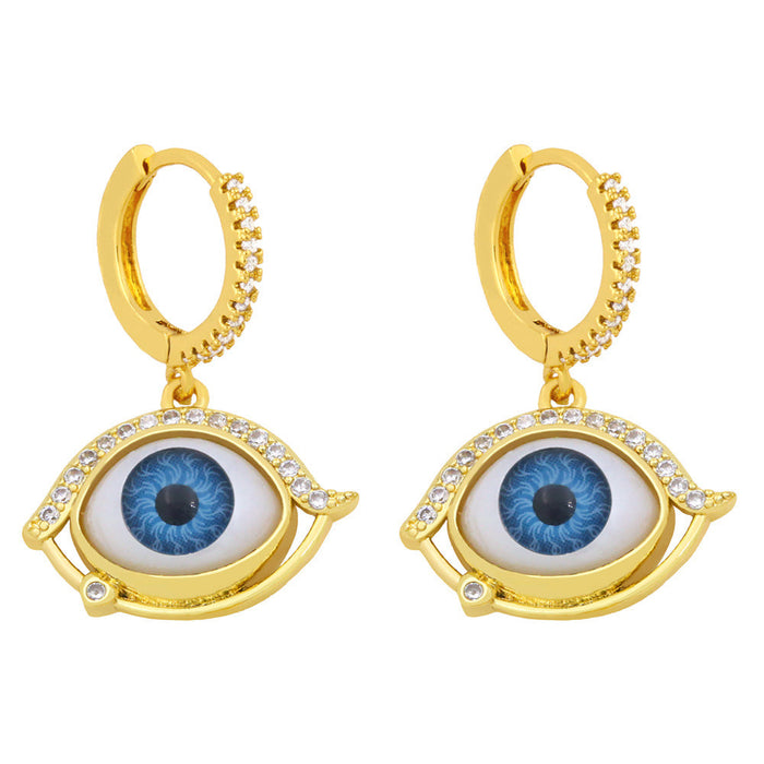 Wholesale Zircon Copper Plated 18K Gold Devil's Eye Earrings JDC-ES-AS-028 Earrings 翱?N blue Wholesale Jewelry JoyasDeChina Joyas De China