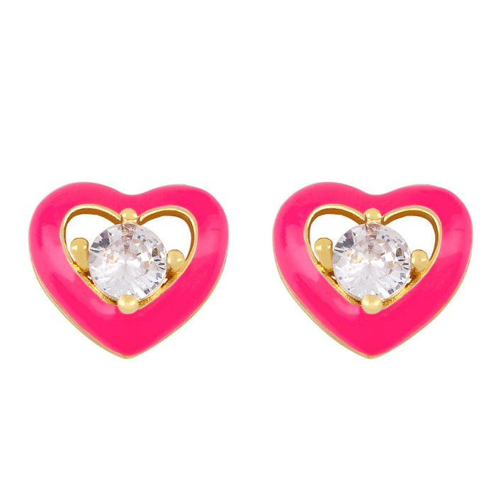 Wholesale Zircon Copper Plated 18k Gold Hollow Heart Shaped Earrings JDC-ES-AS-027 Earrings 翱?N rose red Wholesale Jewelry JoyasDeChina Joyas De China
