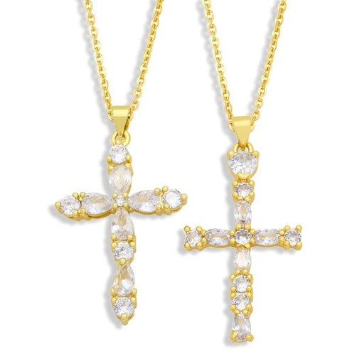 Wholesale Zircon Cross Copper Plated 18K Gold Necklaces JDC-NE-AS-005 Necklaces 倏 Wholesale Jewelry JoyasDeChina Joyas De China