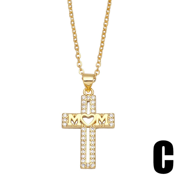Wholesale zircon cross heart butterfly mother's day necklace JDC-NE-AOS015 Necklaces 翱昇 Wholesale Jewelry JoyasDeChina Joyas De China
