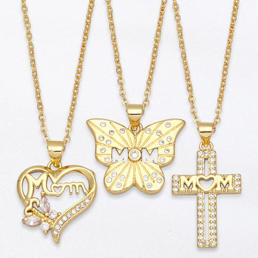 Wholesale zircon cross heart butterfly mother's day necklace JDC-NE-AOS015 Necklaces 翱昇 Wholesale Jewelry JoyasDeChina Joyas De China