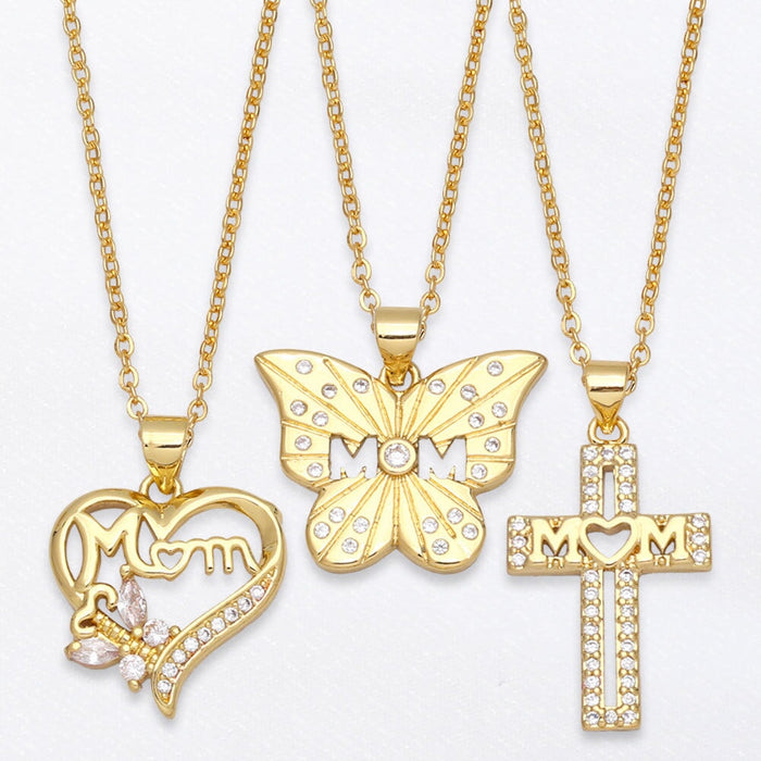 Wholesale zircon cross heart butterfly mother's day necklace JDC-NE-AOS015 Necklaces 翱昇 Wholesale Jewelry JoyasDeChina Joyas De China