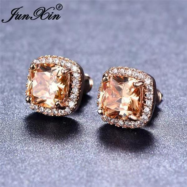 Wholesale zircon electroplated metal earrings JDC-ES-WN010 Earrings 薇妮 CR6091 champagne Wholesale Jewelry JoyasDeChina Joyas De China