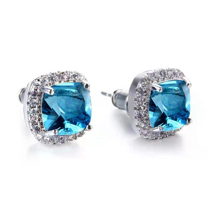 Wholesale zircon electroplated metal earrings JDC-ES-WN010 Earrings 薇妮 CR6091lightblue Wholesale Jewelry JoyasDeChina Joyas De China
