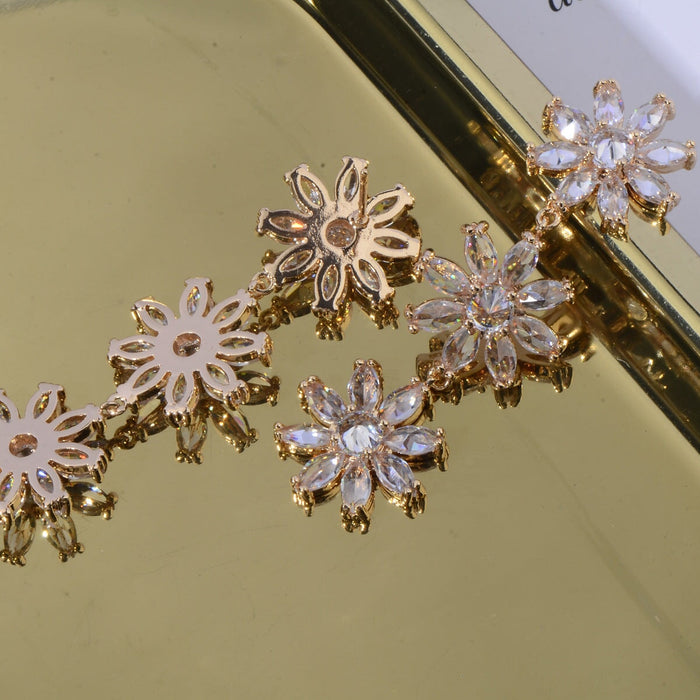 Wholesale Zircon Flower Copper Real Gold Plated Silver Pin Earrings JDC-ES-Mix006 Earrings 迷茜 Wholesale Jewelry JoyasDeChina Joyas De China