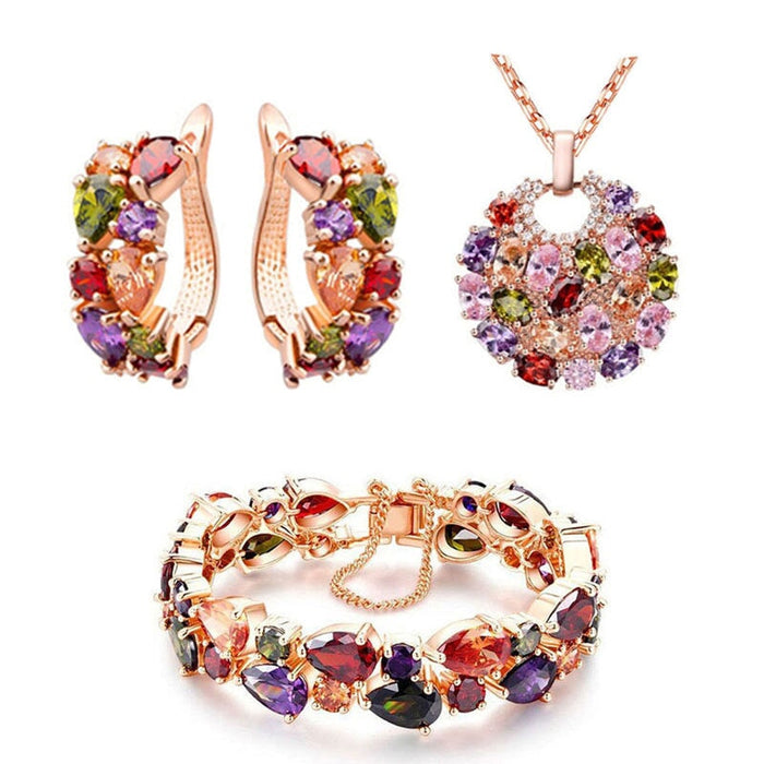 Wholesale Zircon Gem Copper Bridal Earrings Bracelet Crystal Necklace Set MOQ≥2 JDC-NE-Kas002 Necklaces 卡诗 Wholesale Jewelry JoyasDeChina Joyas De China