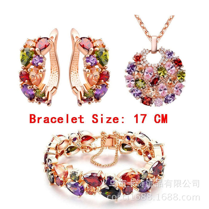 Wholesale Zircon Gem Copper Bridal Earrings Bracelet Crystal Necklace Set MOQ≥2 JDC-NE-Kas002 Necklaces 卡诗 MOQ2 17CM Wholesale Jewelry JoyasDeChina Joyas De China