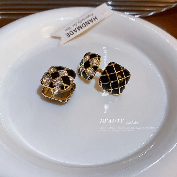Wholesale zircon lattice alloy earrings JDC-ES-BY084 Earrings 宝钰 Wholesale Jewelry JoyasDeChina Joyas De China