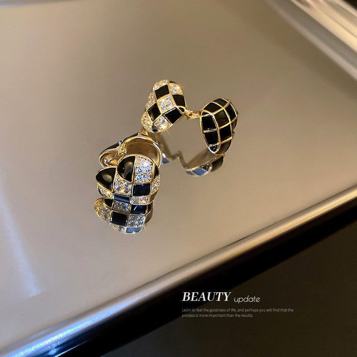 Wholesale zircon lattice alloy earrings JDC-ES-BY084 Earrings 宝钰 Love Wholesale Jewelry JoyasDeChina Joyas De China