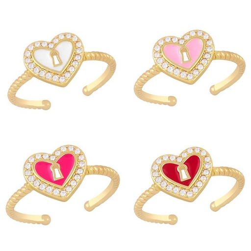 Wholesale zircon love heart lock shape copper plating rings JDC-RS-AS289 Rings JoyasDeChina Wholesale Jewelry JoyasDeChina Joyas De China