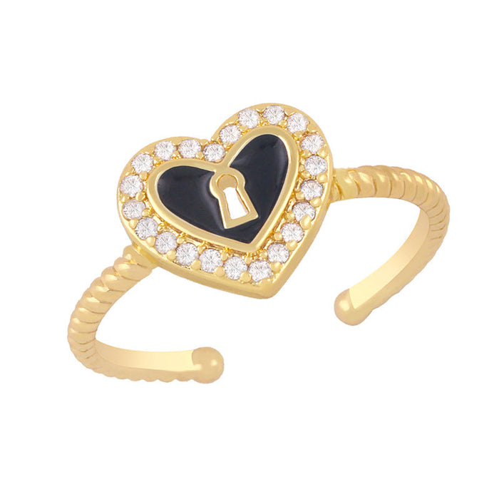 Wholesale zircon love heart lock shape copper plating rings JDC-RS-AS289 Rings JoyasDeChina black adjustable Wholesale Jewelry JoyasDeChina Joyas De China