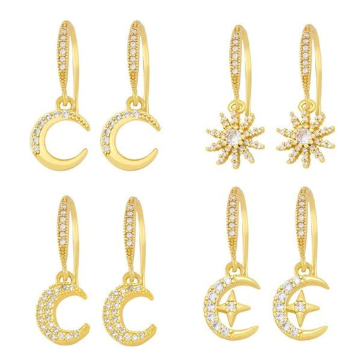 Wholesale Zircon Star Moon Copper 18k Gold Plated Earrings JDC-ES-AS-019 Earrings 翱?N Wholesale Jewelry JoyasDeChina Joyas De China