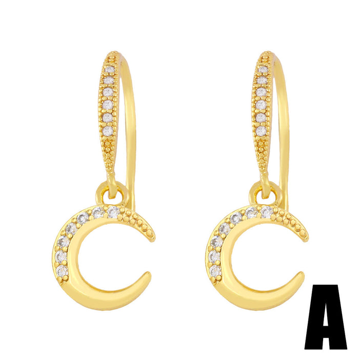 Wholesale Zircon Star Moon Copper 18k Gold Plated Earrings JDC-ES-AS-019 Earrings 翱?N A Wholesale Jewelry JoyasDeChina Joyas De China
