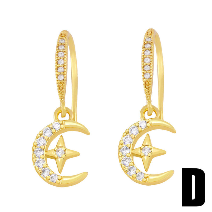 Wholesale Zircon Star Moon Copper 18k Gold Plated Earrings JDC-ES-AS-019 Earrings 翱?N D Wholesale Jewelry JoyasDeChina Joyas De China