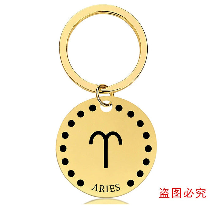 Wholesale Zodiac Sign Gold Stainless Steel Lettered Metal Keychain JDC-KC-GangGu021 Keychains 钢古 Wholesale Jewelry JoyasDeChina Joyas De China