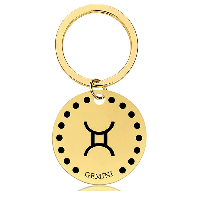 Wholesale Zodiac Sign Gold Stainless Steel Lettered Metal Keychain JDC-KC-GangGu021 Keychains 钢古 Wholesale Jewelry JoyasDeChina Joyas De China
