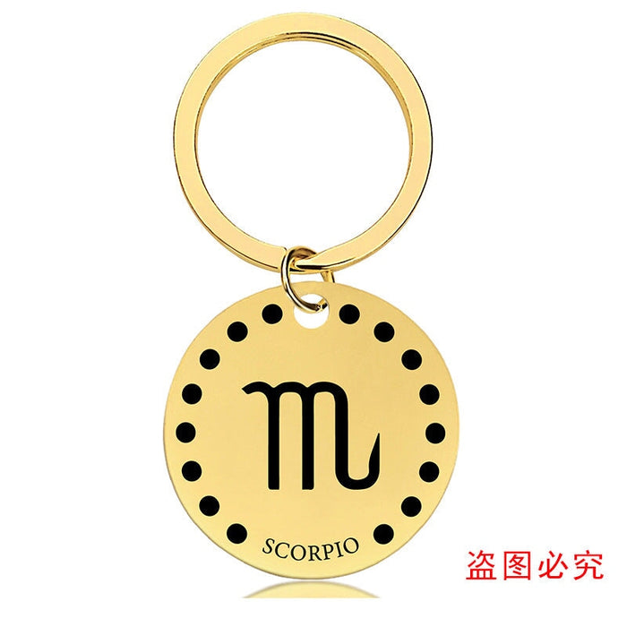 Wholesale Zodiac Sign Gold Stainless Steel Lettered Metal Keychain JDC-KC-GangGu021 Keychains 钢古 Wholesale Jewelry JoyasDeChina Joyas De China