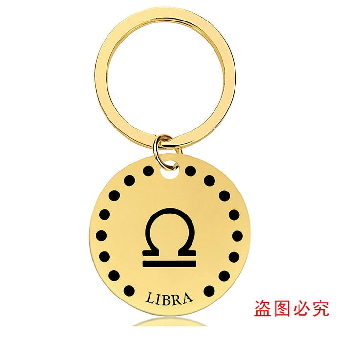 Wholesale Zodiac Sign Gold Stainless Steel Lettered Metal Keychain JDC-KC-GangGu021 Keychains 钢古 Wholesale Jewelry JoyasDeChina Joyas De China