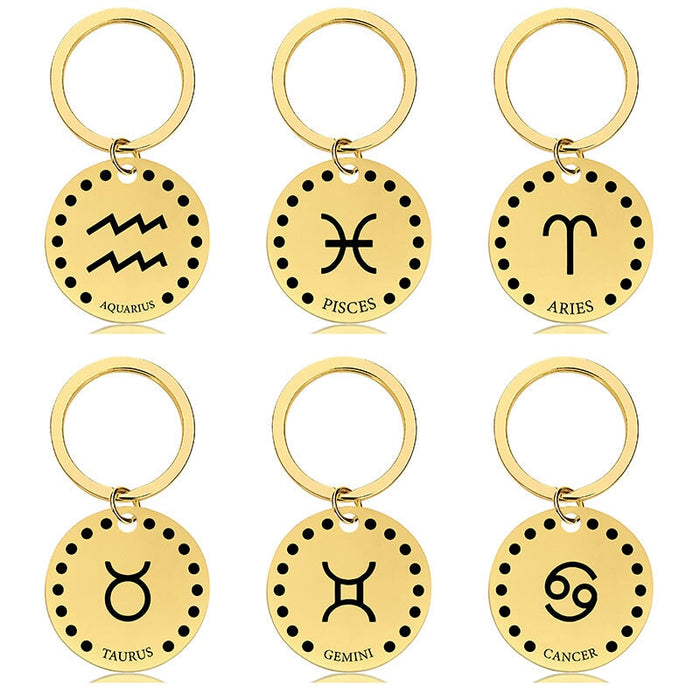 Wholesale Zodiac Sign Gold Stainless Steel Lettered Metal Keychain JDC-KC-GangGu021 Keychains 钢古 Wholesale Jewelry JoyasDeChina Joyas De China