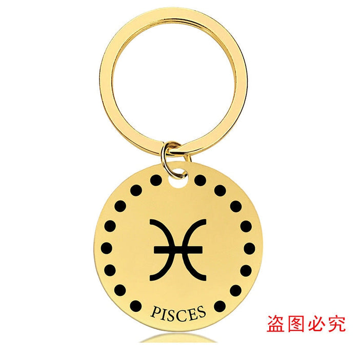 Wholesale Zodiac Sign Gold Stainless Steel Lettered Metal Keychain JDC-KC-GangGu021 Keychains 钢古 Wholesale Jewelry JoyasDeChina Joyas De China