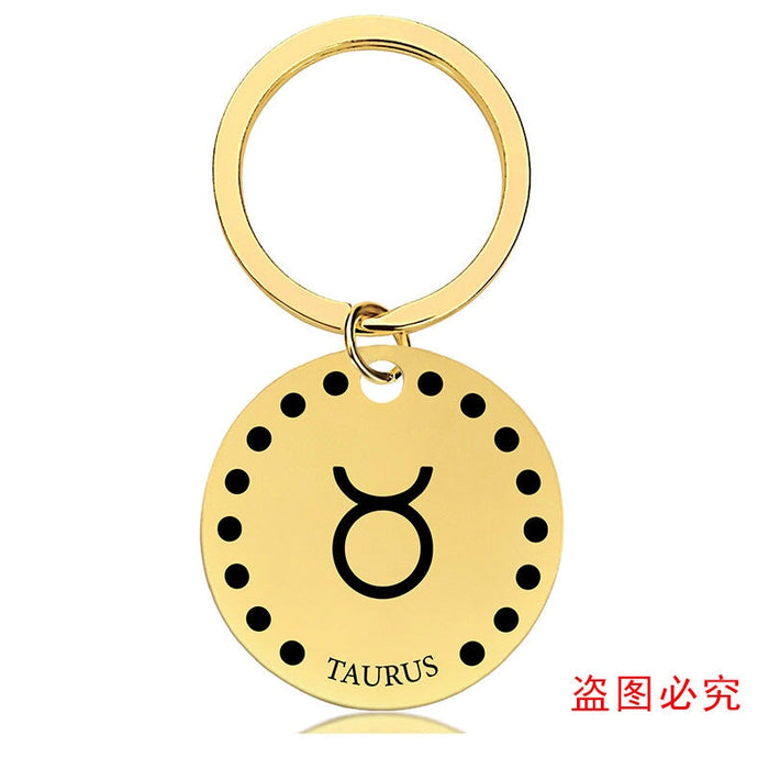 Wholesale Zodiac Sign Gold Stainless Steel Lettered Metal Keychain JDC-KC-GangGu021 Keychains 钢古 Wholesale Jewelry JoyasDeChina Joyas De China