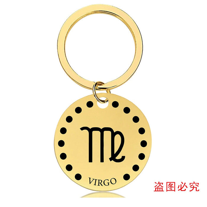 Wholesale Zodiac Sign Gold Stainless Steel Lettered Metal Keychain JDC-KC-GangGu021 Keychains 钢古 Wholesale Jewelry JoyasDeChina Joyas De China