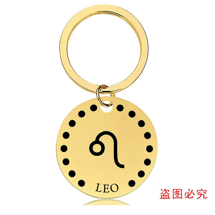 Wholesale Zodiac Sign Gold Stainless Steel Lettered Metal Keychain JDC-KC-GangGu021 Keychains 钢古 88 Wholesale Jewelry JoyasDeChina Joyas De China