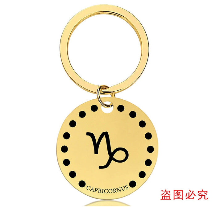 Wholesale Zodiac Sign Gold Stainless Steel Lettered Metal Keychain JDC-KC-GangGu021 Keychains 钢古 93 Wholesale Jewelry JoyasDeChina Joyas De China