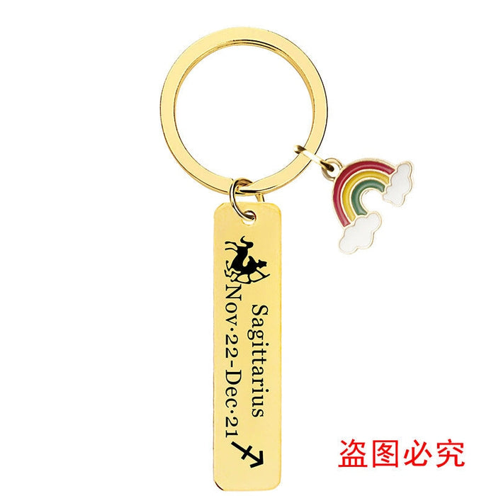 Wholesale Zodiac Sign Gold Stainless Steel Lettering Rainbow Metal Keychain JDC-KC-GangGu022 Keychains 钢古 Wholesale Jewelry JoyasDeChina Joyas De China