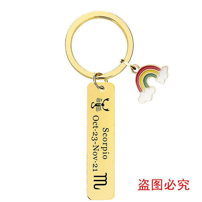 Wholesale Zodiac Sign Gold Stainless Steel Lettering Rainbow Metal Keychain JDC-KC-GangGu022 Keychains 钢古 47 Wholesale Jewelry JoyasDeChina Joyas De China