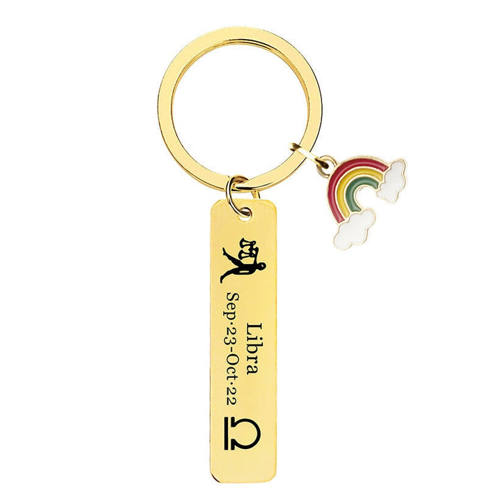 Wholesale Zodiac Sign Gold Stainless Steel Lettering Rainbow Metal Keychain JDC-KC-GangGu022 Keychains 钢古 Wholesale Jewelry JoyasDeChina Joyas De China