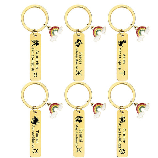 Wholesale Zodiac Sign Gold Stainless Steel Lettering Rainbow Metal Keychain JDC-KC-GangGu022 Keychains 钢古 Wholesale Jewelry JoyasDeChina Joyas De China